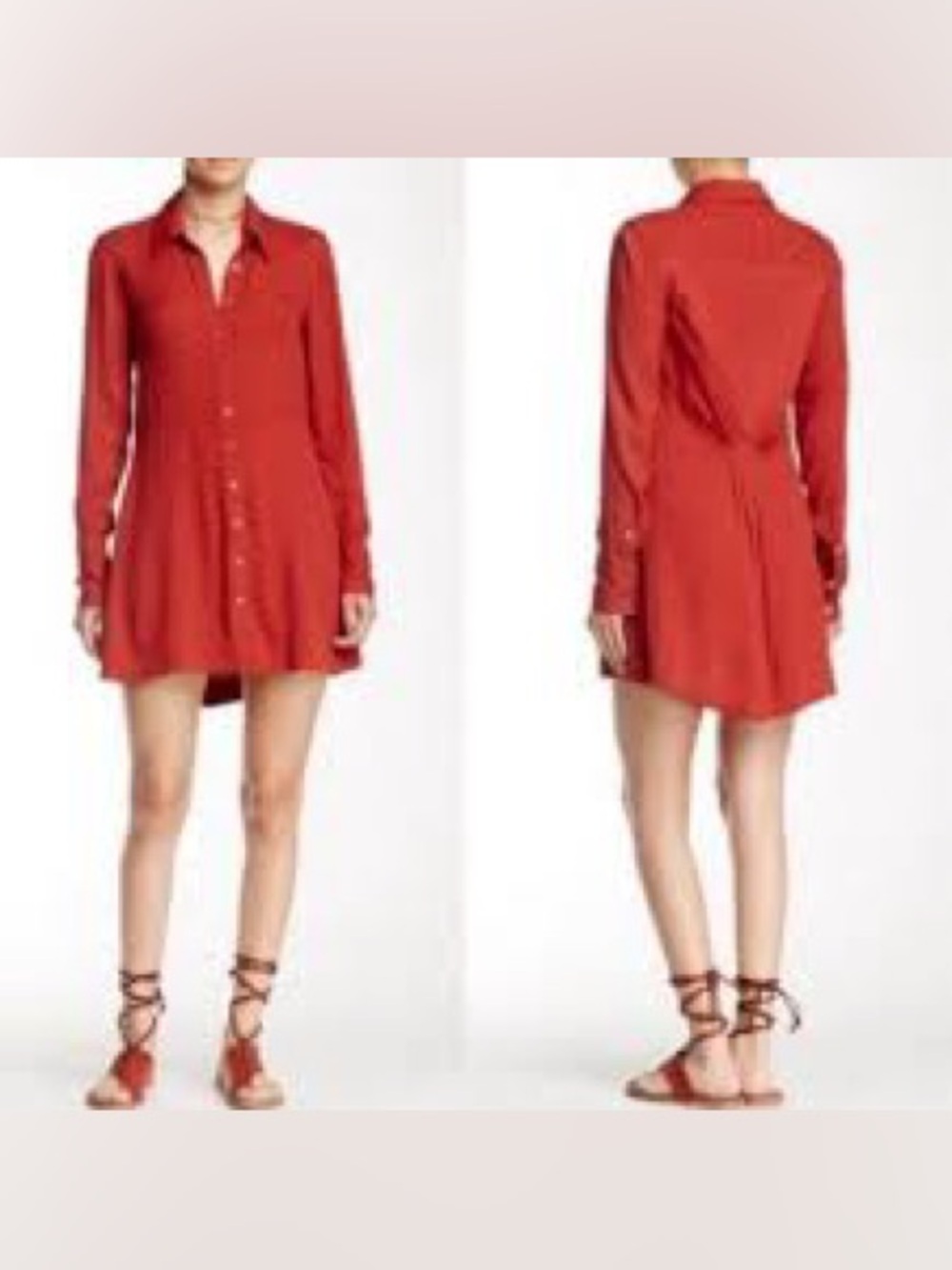 Free People This Town Red Polka Dot Shirt Dress Women Size S